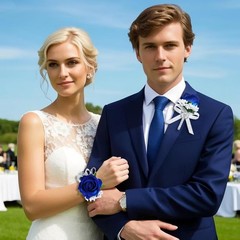 Versatile 4Pcs Blue Floral Accessories Set: Corsages & Boutonnieres for Events