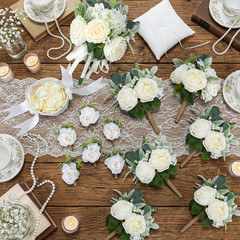 Ivory Rose Wedding Flower Set: Bouquets, Boutonnieres & Petals for Ceremony