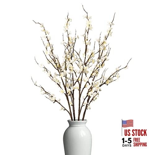4Pcs Cherry Blossom Branches Artificial Flowers for Spring Summer Indoor White