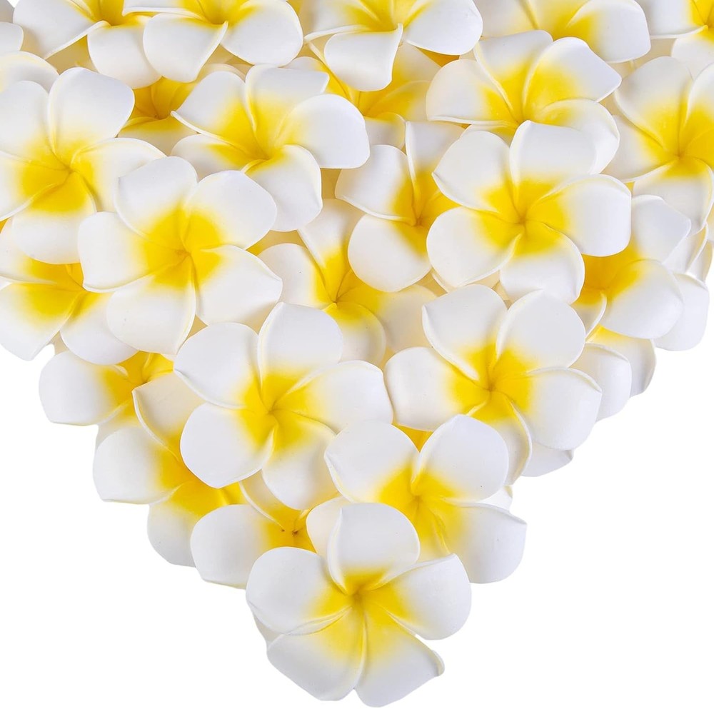 50PCS 2.7″ Foam Plumeria Flower Heads, Tropical Artificial Hawaiian Frangipani f