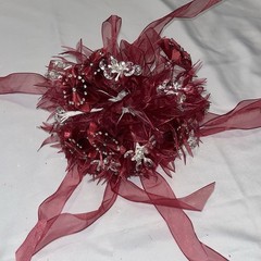 Burgundy/ Maroon Ramo Quinceañera Ribbon/ Clear Crystals / Beads Bouquet