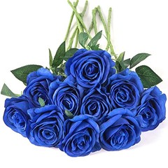 10pcs Silk Roses Artificial Rose Flowers Long Stem for DIY Wedding Royal Blue