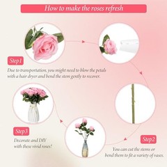 20 Pcs Artificial Rose Flowers with Long Stem,Real Lifelike Silk Pink