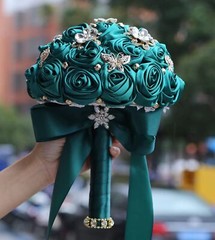 8.3″ Handmade Satin Rose Bridal Bouquet Toss Round Wedding Bouquet Throw Toss…