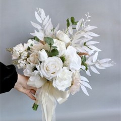 Wedding Bouquets with Ribbon for Bride White Artificial Flower Wedding Bouquets