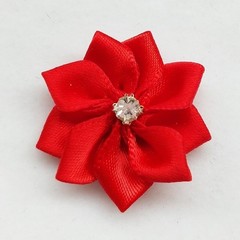 40 Count 28mm Red Ribbon Flowers with Rhinestones – DIY Wedding Embellishments