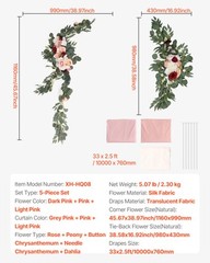 Uimoso Artificial Wedding Arch Flowers Kit with Drapes Kit Deluxe White and Pink