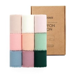 9 Rolls Handmade Chiffon Ribbon,1.5″ x 21Yd Frayed Fringe Silk Multicolour
