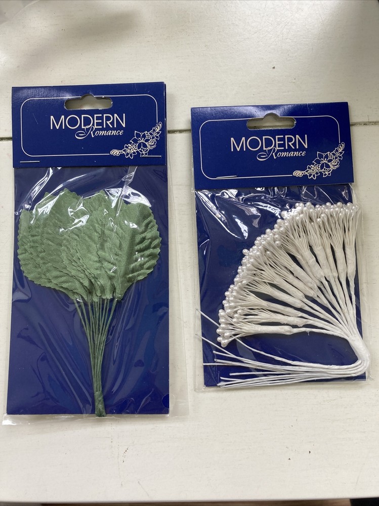 MODERN ROMANCE Stems Pearl Beads & Leaves Spray Wedding Flower Bouquet Boutineer