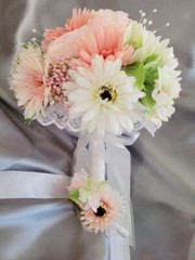 Bride Floral Bouquet and Groom Boutonniere (Pink/ Ivory/ Coral)