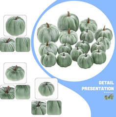16pcs Fabric Artificial Pumpkins Set Lake Green Velvet Decoration Pumpkins Lifel