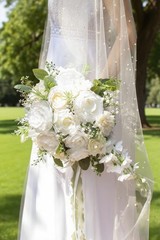 12 Inch Cascade Wedding Bouquets for Bride, Ivory & Champagne Cascading Brida…