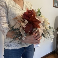 Bridal Wedding Bouquet Hand made Budget Friendly Faux Flowers Red Orange Fall