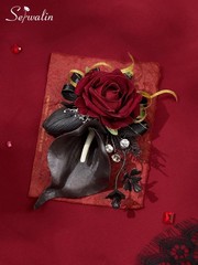 Serwalin Burgundy Prom Corsage and Boutonniere Set, Artificial Calla Lily Red Ro