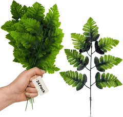 24-Pack Artificial Silk Leather Leaf Fern Fronds, 16-Inch, Wedding Décor Floral