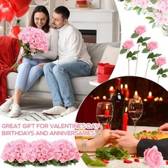 80 Pcs Rose Artificial Flowers Bulk with Long Stem, Silk Roses Realistic Pink