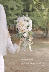 Cascading Bouquets for Bride Beige Rose Artificial Bridal Bouquet for Boho Ru…