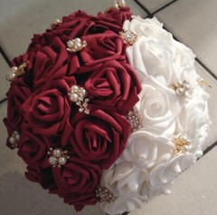 Bouquet Crystal Pearl Silk Roses Bridal Wedding Bouquet Artificial Fake Flowers