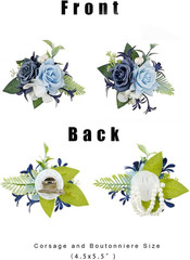 Dusty Blue Corsage and Boutonniere Set for Wedding Prom, Artificial Rose Flower