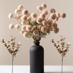 Fake Flowers Silk 10 Mum Stems Eucalyptus Arrangement, Faux Flowers For Beige
