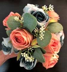 Dark Pink & Lite Blue Faux Budding Roses Bridal Wedding Bouquet Rhinestone Bling