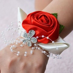 Hand Flower Bracelet Corsage Bridesmaid Wedding Prom Band Wrist Party Decor