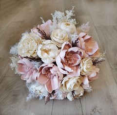 Pink Pampas Grass Bridal Bouquet Cream Sola Wood Peony Bridesmaid Wedding Flower