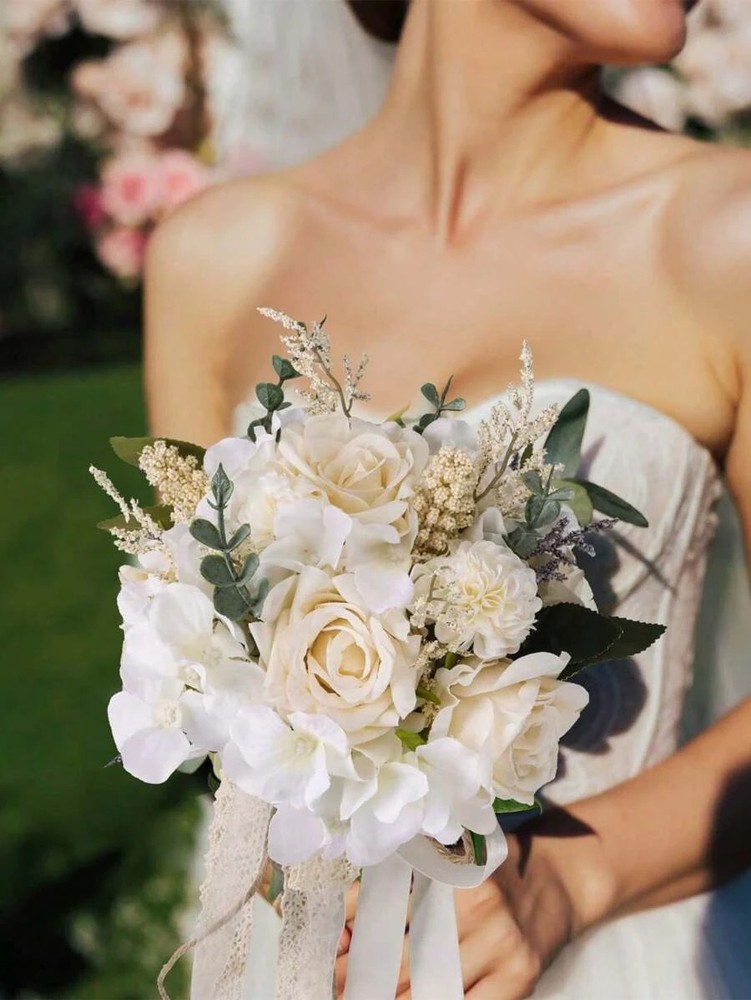 Artificial Rose Flower Bridesmaid Bouquet 11.8″ Wedding Party Decor