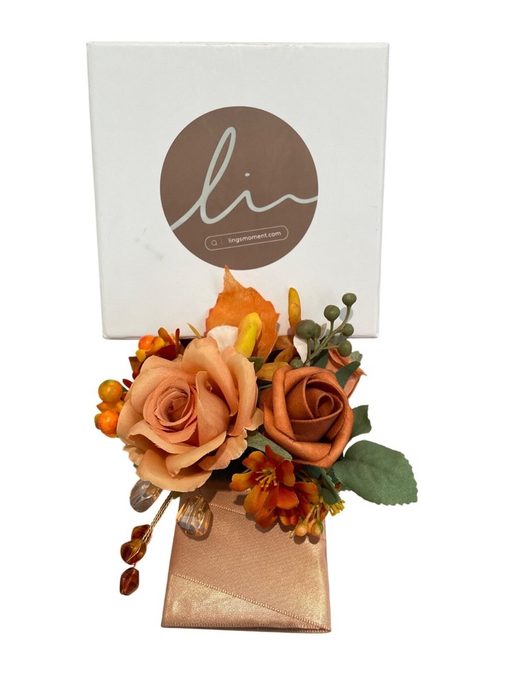 Ling’s Moment Pocket Boutonniere Single for Men Groom for Wedding Burnt orange