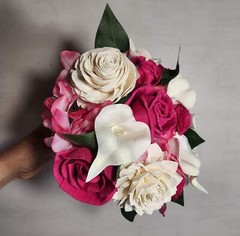 Fuchsia Ivory Rose Calla Lily Bridal Wedding Bouquet Accessories