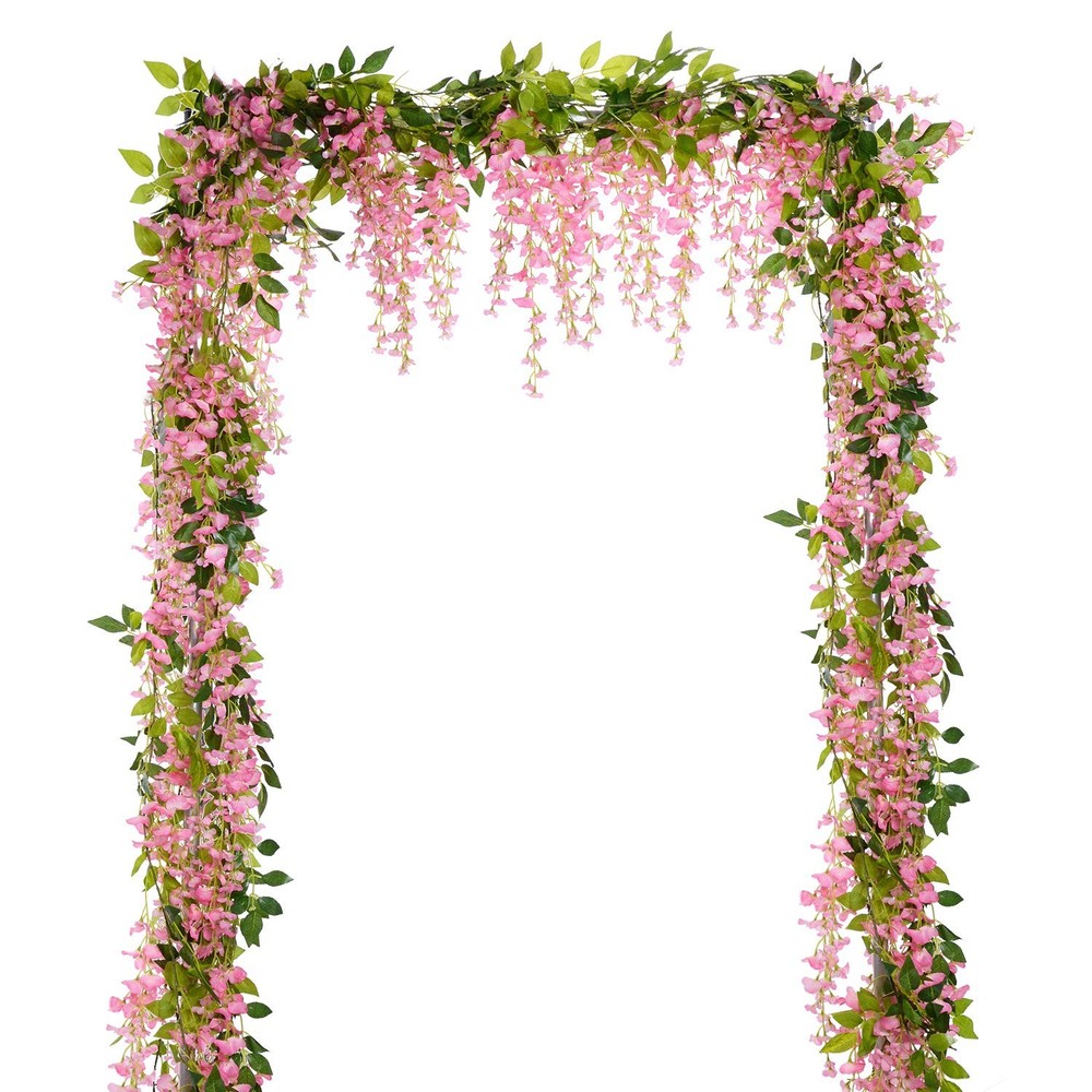 Lvydec Wisteria Artificial Flowers Garland, 4 Pcs Total 28.8ft 28.8ft, Pink