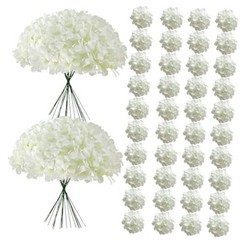 65Pcs Hydrangea Artificial Flowers Bulk，Realistic Silk Fake 65 Pcs White