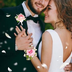 2 Pcs Rose Wrist Corsage Wristlet Band Bracelet & Men Boutonniere Set, Rose H…