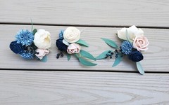 Pink Dusty Blue Wedding Cake Flower Topper Sola Wood Blush Navy Artificial Decor