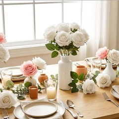 14PCS Roses Artificial Flowers, Velvet Silk Faux Roses with Long Stems White