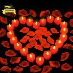 1000 Pieces Artificial Red Rose Petals with 24 Pieces Heart Romantic Flameless L
