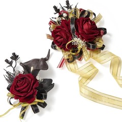 Black and Burgundy Calla Lily Corsage and Boutonniere Set for Formal Events