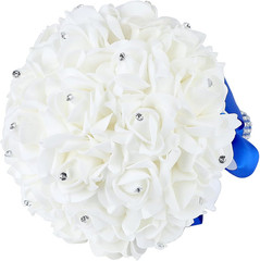 Wedding Bouquet, Handmade Blue Bridesmaid Bouquet Bridal Bouquet with Crystals S