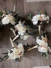 Luxury White Gold Green Faux Wedding Bouquet, Dark Green Cream Bridal Bouquet