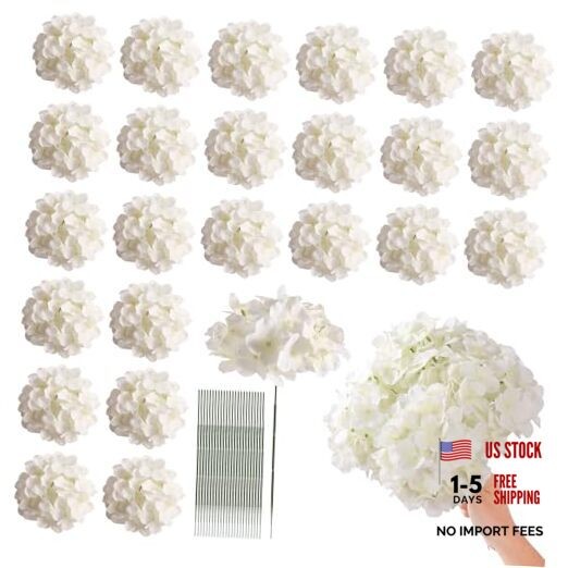 Pcs Hydrangea Artificial Flowers Bulk, Faux Hydrangea Full Flowers 24 White