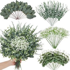 Pcs 4 Kinds Mixed Eucalyptus Greenery Stems, Baby Breath Flowers 120 Grey Green