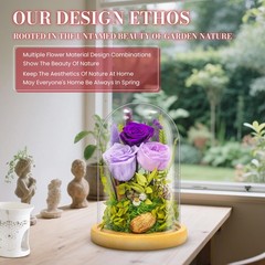 Forever Flowers Preserved Roses Prime Delivery For Women, Glass Dome Purple