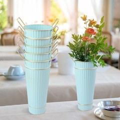 10 PCS 9 Inch Tall Galvanized Flower Buckets, Metal Flower 10 Pack 9 Inch Blue