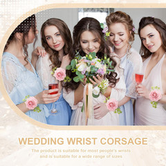 12 Pieces Corsage Wristlet Bracelets Slap Corsage Band Floral Slaplets Wedding B