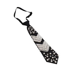 Black Pre-tied Ties with Artificial Pearls Adjustable Uniform Neckties G