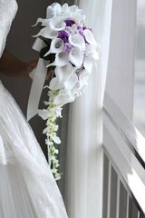 Bridal Bouquet, Wedding, Calla Lilies, Waterfalls, Water Drop Style-Purple