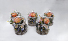 Wedding Decor Birdcages w/ Silk Flowers – Set Of 5