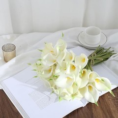 24 Pcs Artificial Flowers Fake Calla Lily Silk Flower Real Touch for White