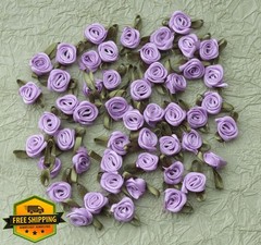 Ruwado Purple Satin Roses with Leaves 50 Pcs