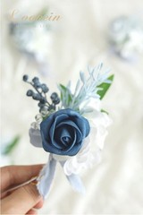 Set of 6 Dusty Blue Wedding Boutonniere for Men Artificial Flowers for Wedding